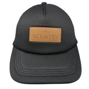 Scentsy Trucker Hat Black OSFM Mesh Back Leather Patch Logo Snapback Foam Cap